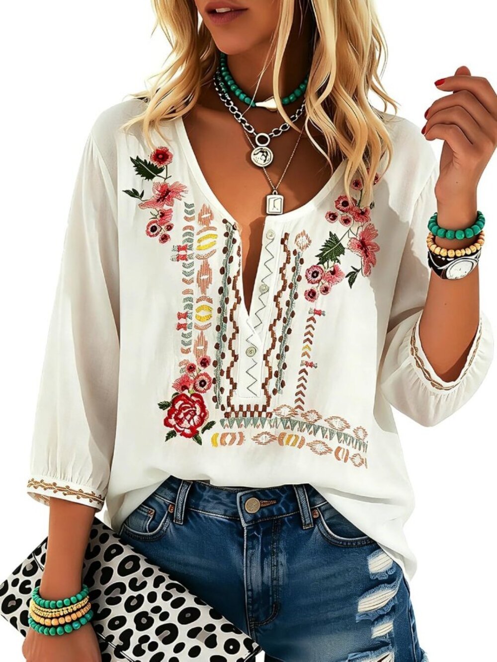 Embroidered Bohemian Tops for Women | Plus Size Hippie Tunic & Peasant Blouses